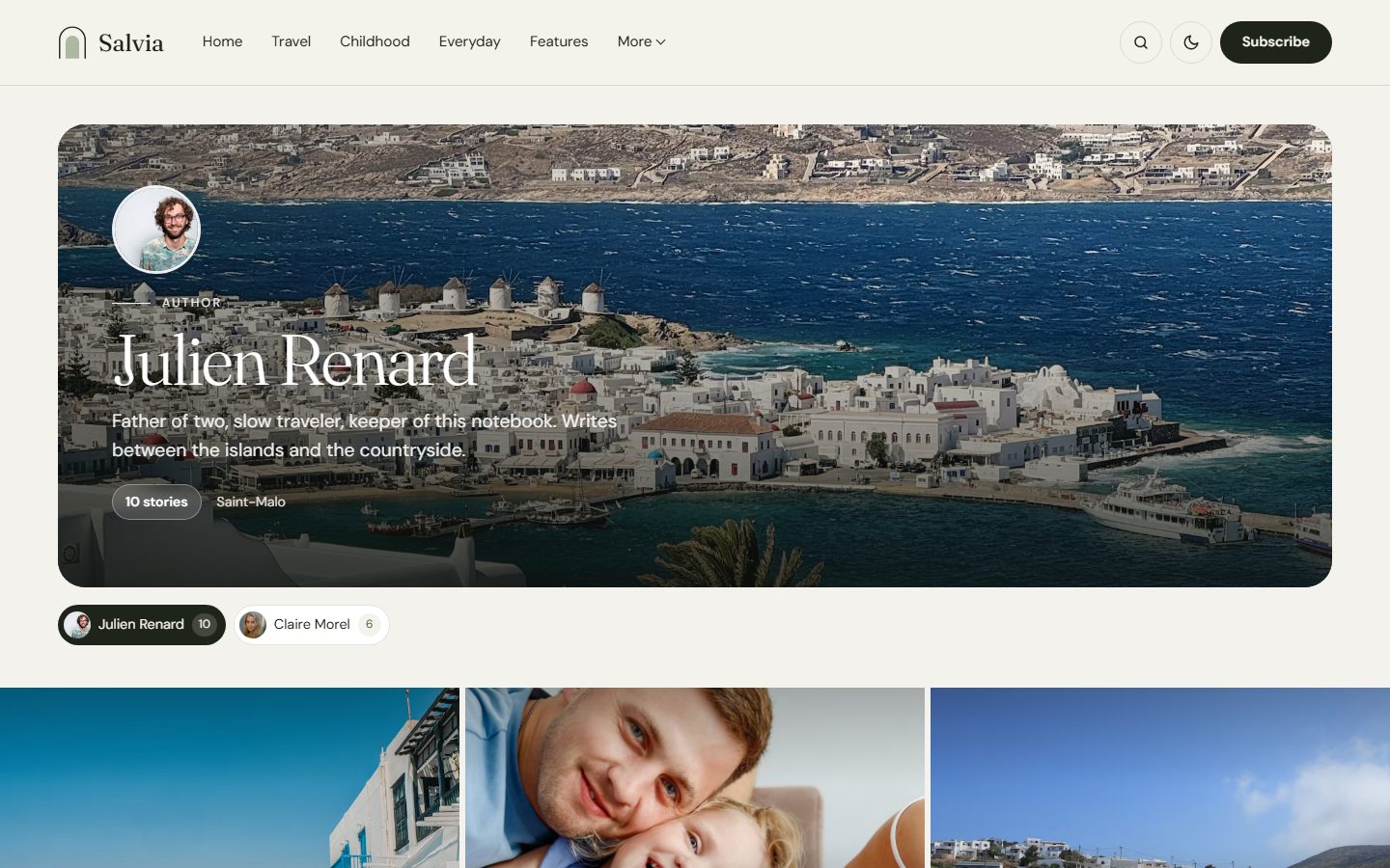 An author page with its editorial cover