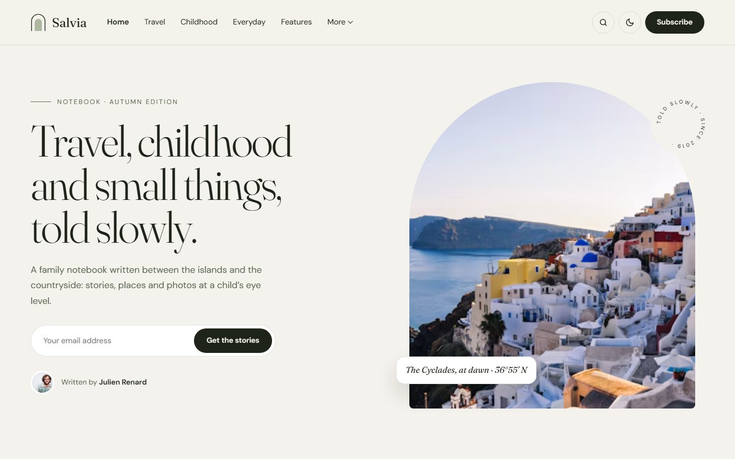 Salvia homepage with the introduction and the arch photo